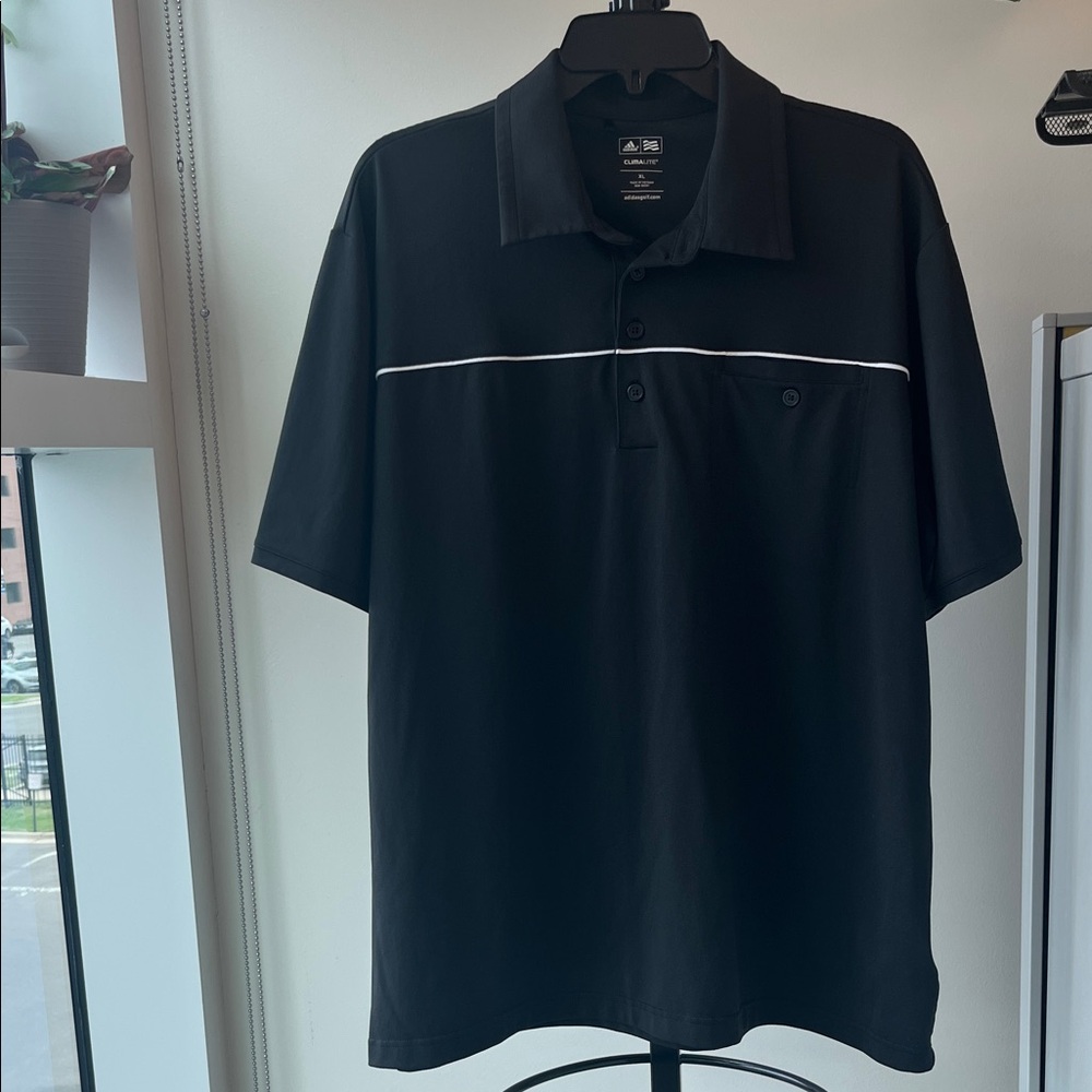 ADIDAS Men’s Black Polo with White Chest Piping Size XL